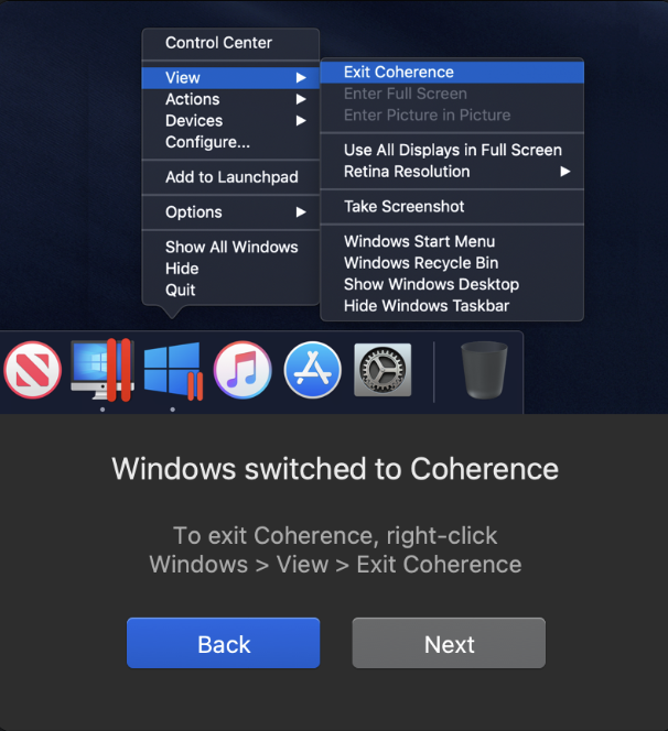 Parallels Desktop Coherence na Mac M1 i M2
